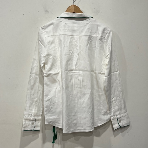 Petite Plume x The Colony Hotel 2 pcs White Cotton Green Piping PJ size S - Picture 14 of 16